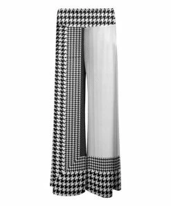 Lily | White & Black Houndstooth Wide-Waistband Palazzo Pants - Women