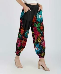 Lily | Black & Turquoise Floral Pocket Joggers - Women