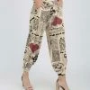 Lily | Beige & Black 'Vintage' Heart Pocket Joggers - Women