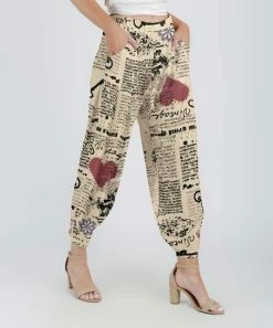 Lily | Beige & Black 'Vintage' Heart Pocket Joggers - Women