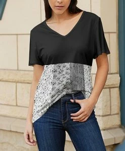Lily | Black & Gray Floral Color Block V-Neck Tunic - Plus