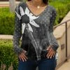 Lily | Gray & White Floral Abstract Long-Sleeve V-Neck Tunic - Plus
