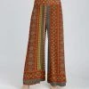 Lily | Rust & Turquoise Medallion Wide-Waistband Palazzo Pants - Plus