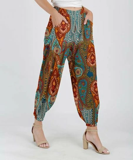 Lily | Orange & Blue Paisley Pocket Joggers - Women 1 Lily | Orange & Blue Paisley Pocket Joggers - Women