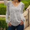 Lily | Gray & White Floral Long-Sleeve V-Neck Tunic - Plus