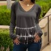 Lily | Gray & White Abstract Tie-Dye Long-Sleeve V-Neck Tunic - Women