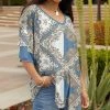 Lily | Blue & Gray Geometric Layered Three-Quarter Sleeve Tunic - Women