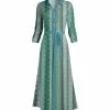 Lily | Turquoise & Green Patchwork Stripe Belted Button-Front Maxi Dress - Women