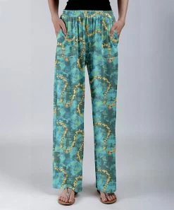 Lily | Turquoise & Gold Marble Pocket Palazzo Pants - Plus