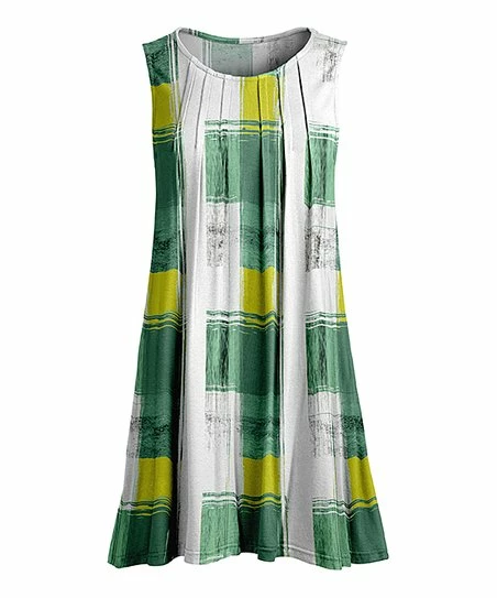Lily | Green & Yellow Faded Plaid Pleated Sleeveless Tunic - Women 1 Lily | Green & Yellow Faded Plaid Pleated Sleeveless Tunic - Women