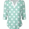 Lily | Aqua & White Polka Dot Notch Neck Three-Quarter Sleeve Tee - Women