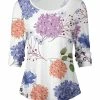 Lily | White & Peach Floral Scoop Neck Three-Quarter Sleeve Tee - Plus