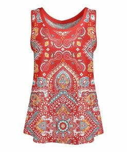Lily | Red & Aqua Medallion Scoop Neck Tank - Plus
