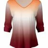 Lily | Red & Orange Ombré V-Neck Three-Quarter Sleeve Tee - Plus