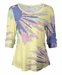 Lily | Yellow & Pastel Tie-Dye Scoop Neck Three-Quarter Sleeve Tee - Women
