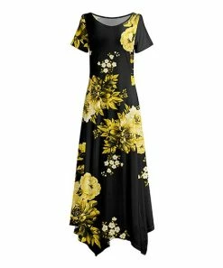 Lily | Black & Yellow Floral Handkerchief Dress - Women