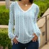 Lily | White & Blue Dots V-Neck Tunic - Plus