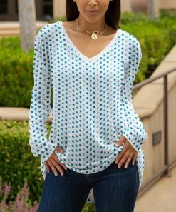 Lily | White & Blue Dots V-Neck Tunic - Plus