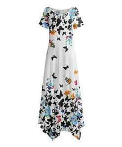 Lily | White Butterfly Floral Handkerchief Dress - Plus