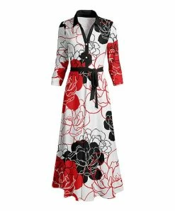 Lily | Black & Red Floral Tie-Waist Shirt Dress - Plus