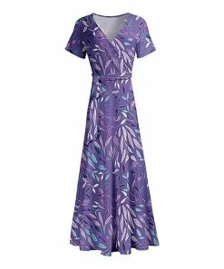 Lily | Lavender & Purple Leaves Surplice Maxi Dress - Plus