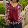 Lily | Red & Gray Floral Long-Sleeve V-Neck Tunic - Women