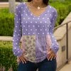 Lily | Lavender & Pink Floral Patchwork Long-Sleeve V-Neck Tunic - Plus