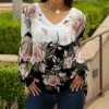 Lily | Black & Rose Floral Contrast Long-Sleeve V-Neck Tunic - Women