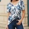 Lily | White & Blue Floral Short-Sleeve V-Neck Tunic - Plus