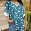 Lily | Blue & White Floral Layered-Sleeve Tunic - Women