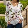 Lily | White & Pink Floral Long-Sleeve V-Neck Tunic - Plus