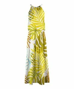Lily | Yellow & White Leaf Sleeveless Blouson Dress - Women