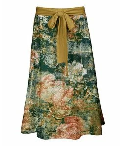 Lily | Green & Blush Floral Tie-Waist Maxi Skirt - Plus
