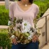 Lily | Pink & Olive Floral Long-Sleeve V-Neck Tunic - Women