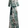 Lily | Mint & Navy Floral Belted Surplice Maxi Dress - Women