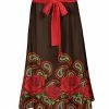 Lily | Red & Brown Rose Paisley Tie-Waist Maxi Skirt - Plus