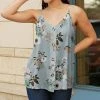 Lily | Gray & Turquoise Floral Button-Up V-Neck Tank - Plus