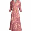 Lily | Mauve & Coral Floral Tie-Waist Button-Front Maxi Shirt Dress - Plus