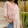 Lily | Pink & Yellow Floral Patchwork Flutter-Sleeve V-Neck Tunic - Women & Plus