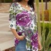 Lily | Purple & Green Floral Layered Half-Sleeve V-Neck Tunic - Women & Plus