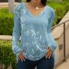 Lily | Aqua & White Floral V-Neck Long-Sleeve Tunic - Women