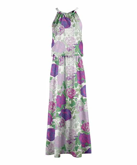 Lily | Mint & Purple Floral Yoke-Neck Blouson Maxi Dress - Women & Plus 1 Lily | Mint & Purple Floral Yoke-Neck Blouson Maxi Dress - Women & Plus