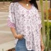 Lily | Rose & White Floral Layered-Sleeve V-Neck Tunic - Plus