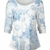 Lily | White & Blue Leopard Floral Round-Hem Long-Sleeve Top - Women