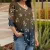 Lily | Brown & Teal Floral Ombré Layered Three-Quarter Sleeve Tunic - Women