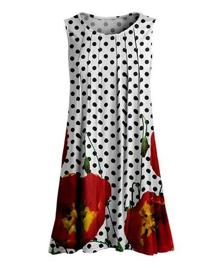 Lily | Black & Red Floral & Polka Dot Pleated Sleeveless Tunic - Plus 1 Lily | Black & Red Floral & Polka Dot Pleated Sleeveless Tunic - Plus