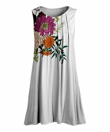 Lily | White & Fuchsia Floral Pleated Sleeveless Tunic - Plus 1 Lily | White & Fuchsia Floral Pleated Sleeveless Tunic - Plus