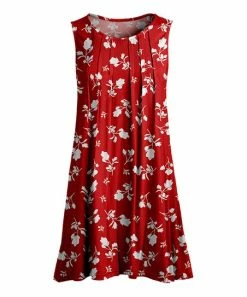 Lily | Red & White Floral Pleated Sleeveless Tunic - Women