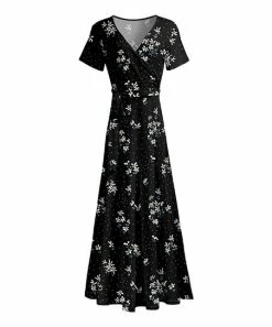 Lily | Black & White Floral Short-Sleeve Maxi Dress - Women