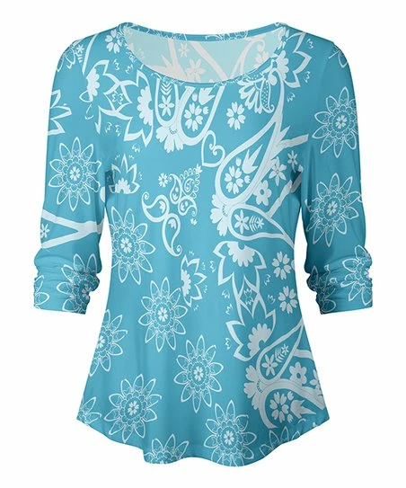 Lily | Blue & Aqua Floral Long-Sleeve Tee - Women 1 Lily | Blue & Aqua Floral Long-Sleeve Tee - Women